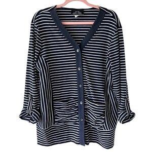 Vintage Solar Lasania Womens Striped Lightweight Cardigan Sz 16 Navy White Beach
